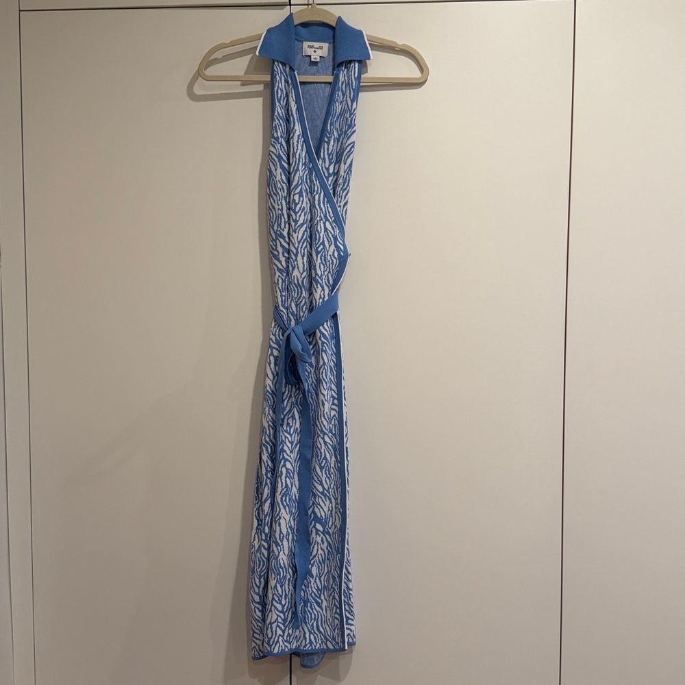 Diane Von Furstenberg Blue and White Wrap Dress